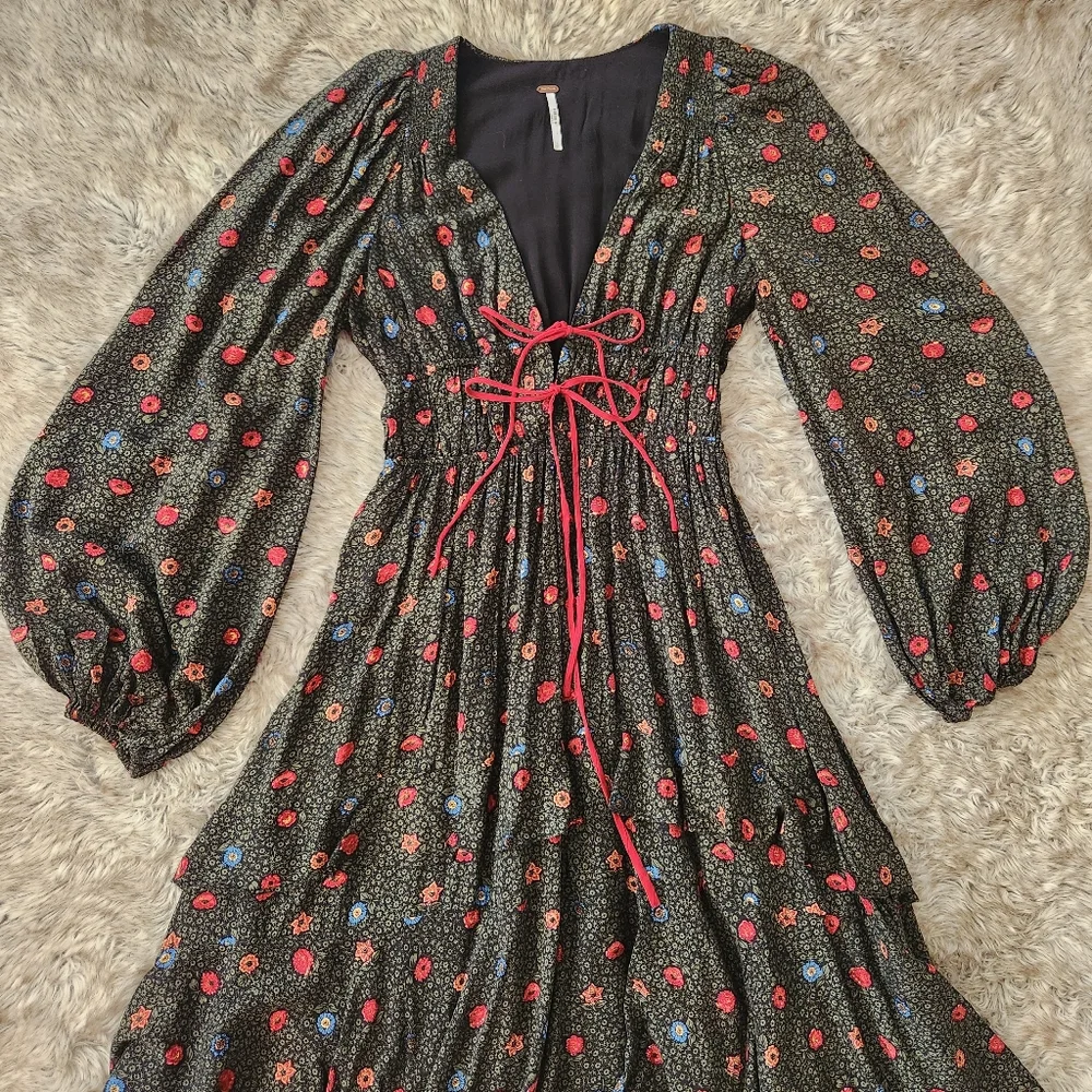 Free People Tried And True Maxi Dress Green Floral‎ Print Women's